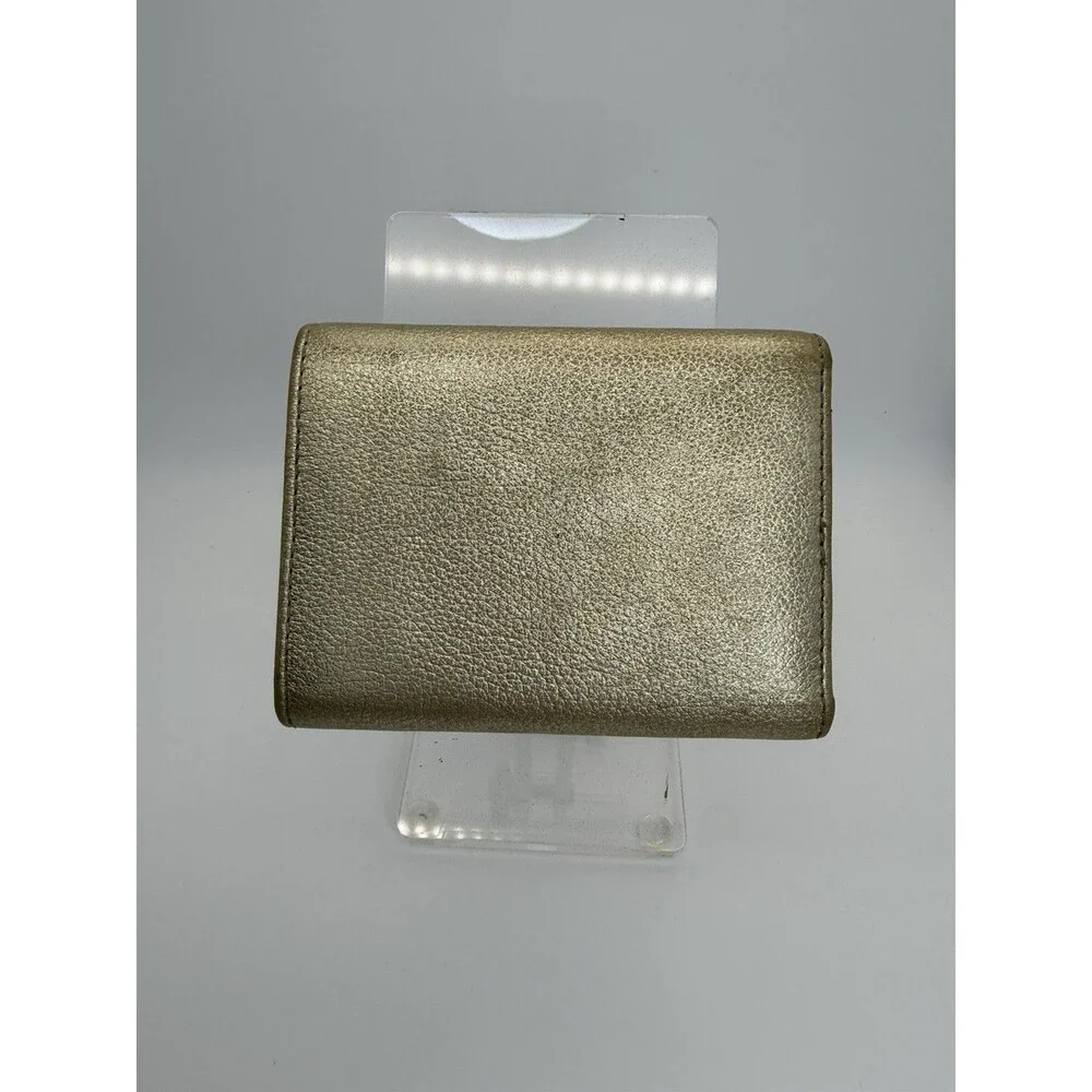 Jimmy Choo JC Logo Leather Trifold Wallet Gold Authentic Designer/131